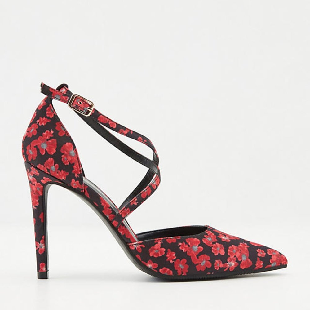 Floral Print Pointy Toe Criss-Cross Pump